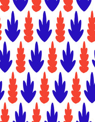 Seamless art pattern flowers. The image is made in the style of hand-made, bright, simple