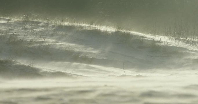 Slow motion blizzard over dunes during a winter storm, RED Dragon 4K 120fps
