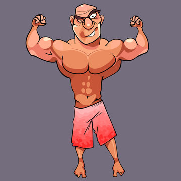cartoon funny athletic male bodybuilder is posing