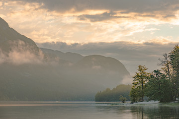 Naklejka na ściany i meble Peaceful landscape. Lake Bohinj, Slovenia
