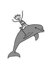 Ride young fun friends child back sit dolphin jump cute cute