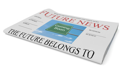 Future News Business Concept: Newspaper, 3d illustration on white background