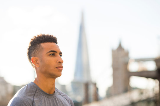 Portrait of young man, Wapping, London, UK