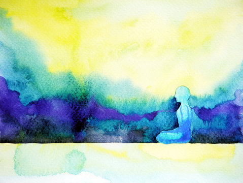abstract art watercolor painting human meditating calm peace