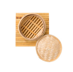 Dumpling basket empty top view isolate white background