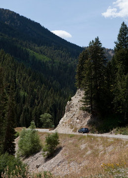 Car on Big Cottonwood Canyon Road (Highway 190),  Utah, USA