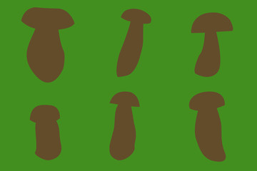 six outines of porcino mashrooms with green background
