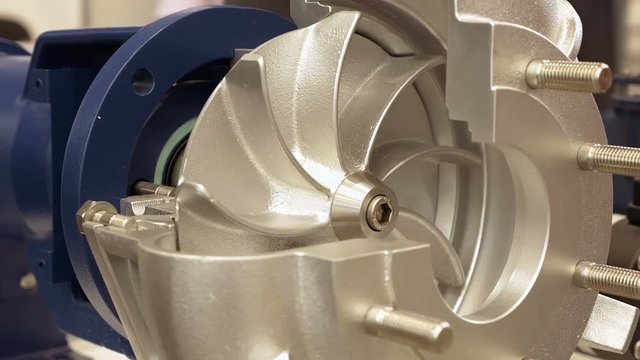 Rotor turbine circular electric pump for water or other liquid. Centrifugal pump for industrial water supply.