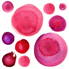 Watercolor circle texture. Round elements for design. Colored circles hand drawn background