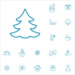 Fototapeta na wymiar winter cold snow line icons set blue on white