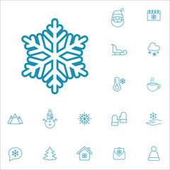 winter cold snow line icons set blue on white