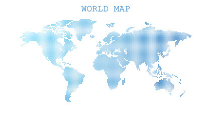 Fototapeta na wymiar Dotted blank blue world map isolated on white background. World map vector template for website, infographics, design. Flat earth world map with round dots illustration.