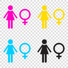 Female sign illustration. CMYK icons on transparent background.