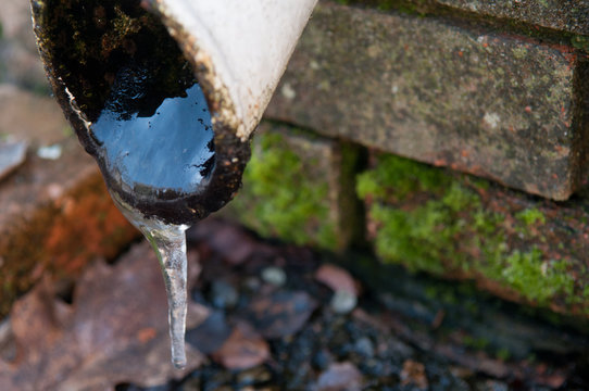 Frozen Water Pipe With Ice In Winter