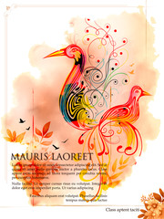 Colorful Bird on watercolor effect background