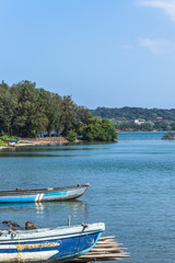 Fototapeta na wymiar Anchored boats, at Tricomalee in Sri Lanka