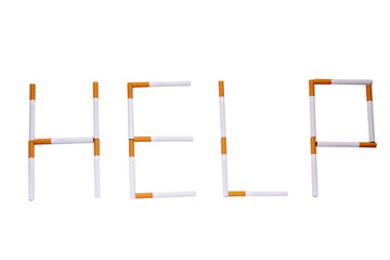the inscription made of cigarettes on a white background 
