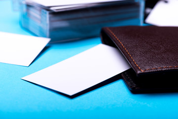 Fototapeta premium stationery for office: box with blanks, wallet