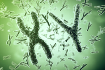 Chromosomes on scientific background. Life and biology, medicine scientific. 3d rendering