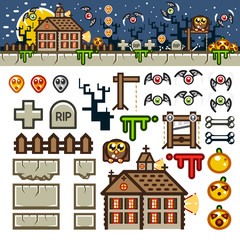 Halloween at night flat game level kit