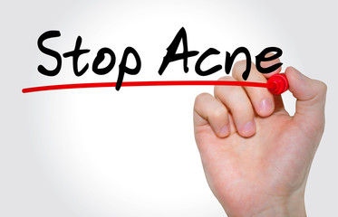 Hand writing inscription Stop Acne with marker, concept