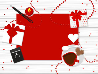 Valentine's Day Vector Design on Wooden Table.