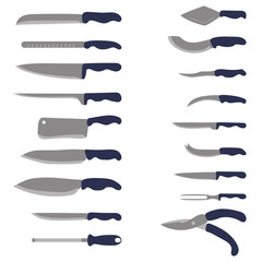 Kitchen Knives and tools set. Kitchen utensil. Cutlery Set. Vector illustration