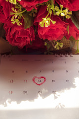Calendar page with a red hand written heart highlight on Februar