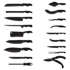 Cutlery Set. Abstract kitchen tools silhouettes set. Kitchen utensil. Vector illustration