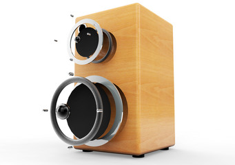 3d rendering wooden audio speaker boxes on white background