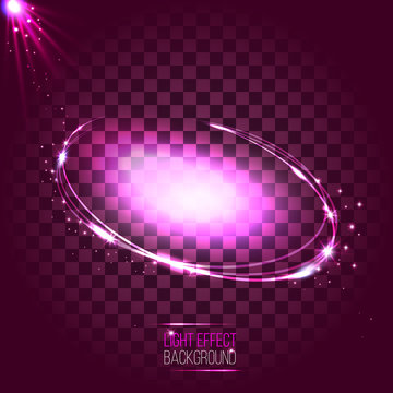 Abstract Neon Pink Oval Frame With Stars And Flares On Transpare