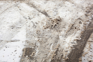 Winter snow tire marks - Dirty snow