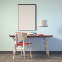 Workspace mockup. 3d illustration interior.