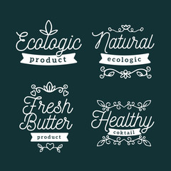 Vector set of eco badges with white text. Logo templates with fl