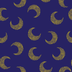 Muslim seamless pattern with the moon. Seamless pattern yellow moon on a blue background