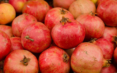 Group of pomegranates. Pomegranate closeup, background