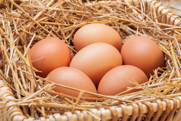 The eggs laid with hay.
