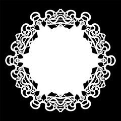 Lace round paper doily, lacy snowflake, greeting element,  template for cutting  plotter, round pattern, laser cut  template, doily to decorate the cake,  vector illustrations.