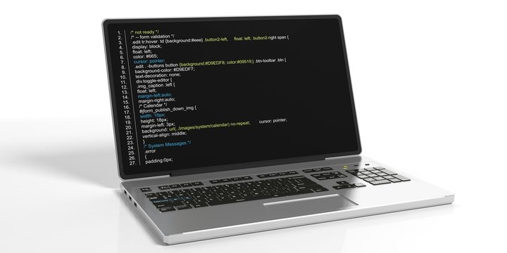 Code on laptop's screen. 3d illustration