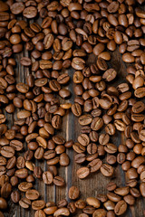 Coffee beans on a wooden desk