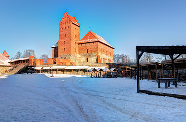 Trakai Island Castle main square. Trakai village, Lithuania.