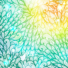 Fototapeta na wymiar Hand drawn gradient blue and green floral invitation card design
