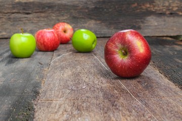Red Apple Close up, on wooden background and copy space.