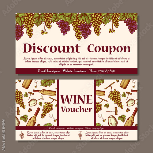 "Vector coupon template for beverages. Set of wine banners with