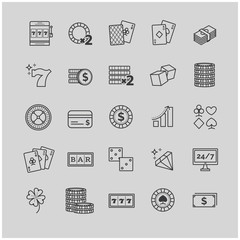 Outline vector icons - casino, gambling, poker game