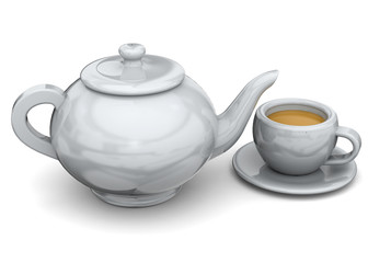 Teapot and Cup of tea - 3D