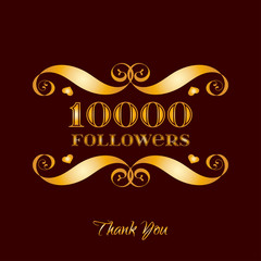 Vector gold 10000 followers badge over brown