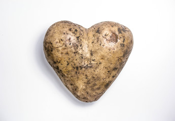 Happy valentine day potato greeting card. Heart on white background