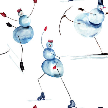 Snowman Ice Skating Cartoon