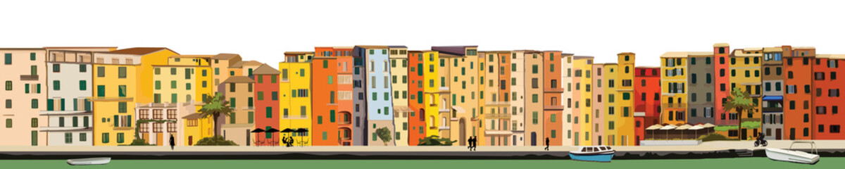 The coast of Italy city  skyline Porto Venere vector panoramic s